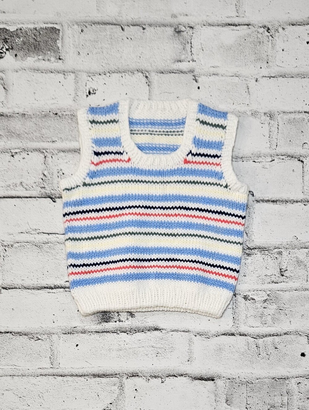 Handmade Kids Striped Knit Sweater Vest Blue White Retro Preppy